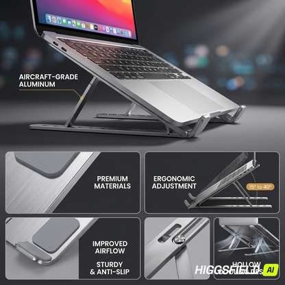Portable Adjustable Aluminum Laptop Stand – Foldable Ergonomic Cooling Riser