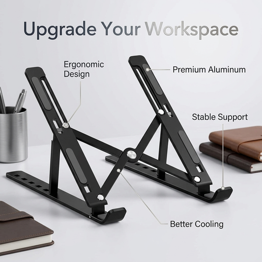 Portable Adjustable Aluminum Laptop Stand – Foldable Ergonomic Cooling Riser