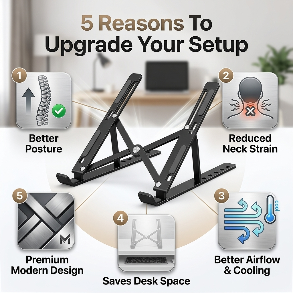 Portable Adjustable Aluminum Laptop Stand – Foldable Ergonomic Cooling Riser