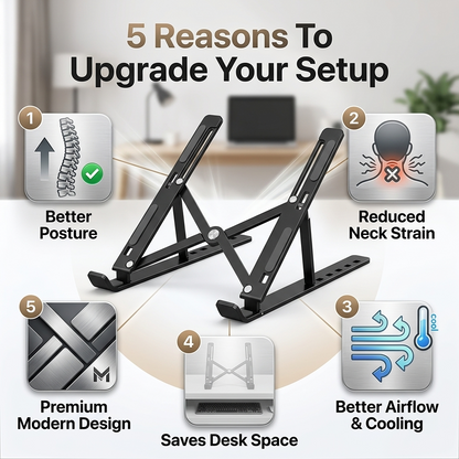 Portable Adjustable Aluminum Laptop Stand – Foldable Ergonomic Cooling Riser